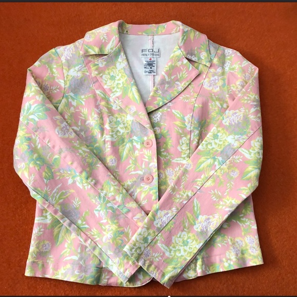Vintage 90s FDJ  pastel flowers denim blazer jacket made in Canada EUC - Picture 4 of 7